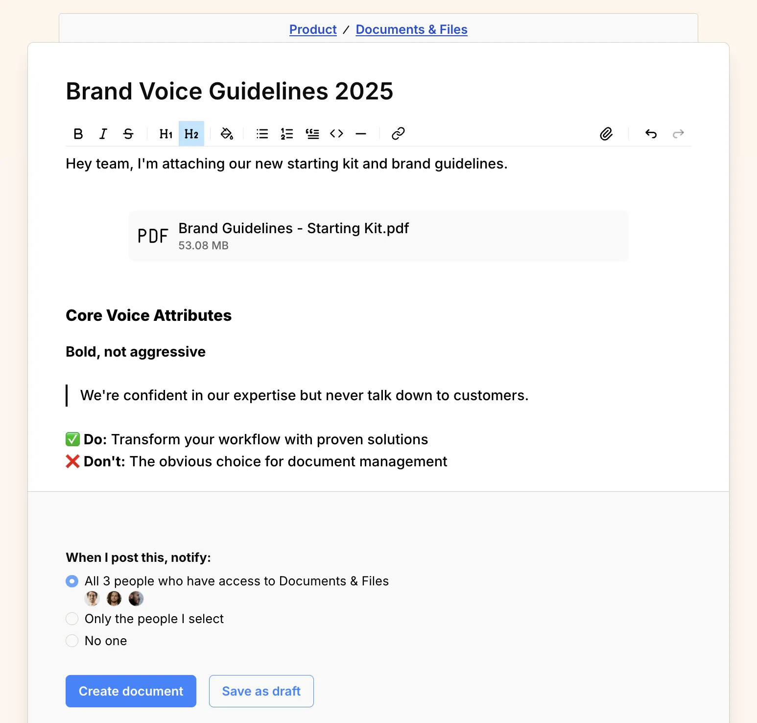 Screenshot: Formatting text in a document